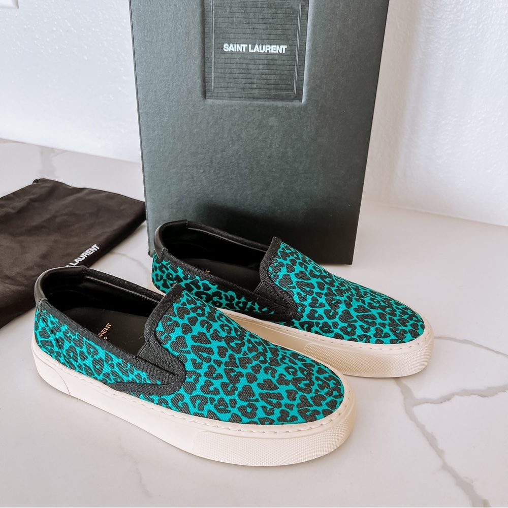 Saint Laurent Venice Slip-on Sneakers Blue Leopard